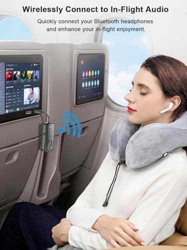 Airplane Bluetooth Adapter for Headphones Earphone: Wireless Transmitter Dongle Flight Adaptor for Plane Airline Travel with Aux Audio Jack - Support 2 Airpods or Earpods aptX Adaptive - Thumbnail 2