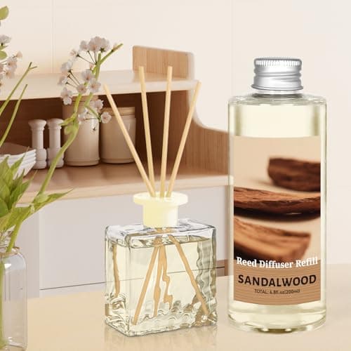 STRN Sandalwood Essential Oil Reed Diffuser Refill 200ml Long-Lasting Aromatherapy, Natural Fragrance Liquid with Eco-Friendly Bottle for Home, Bedroom, Spa - Thumbnail 4