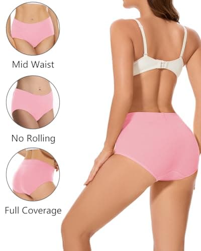 CleainKorte Womens Cotton Underwear Hipster Ladies Panties for Women Mid Rise Coverage Briefs Strech Breathable - 5 Pack - Thumbnail 5