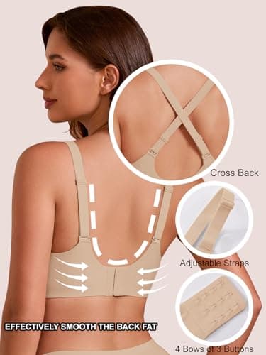 COCOMARTS Jelly Bras for Women No Underwire Push Up Deep V Mesh Comfort T Shirt Bralette Wireless Seamless Everyday Bra Nude XX-Large - Thumbnail 5