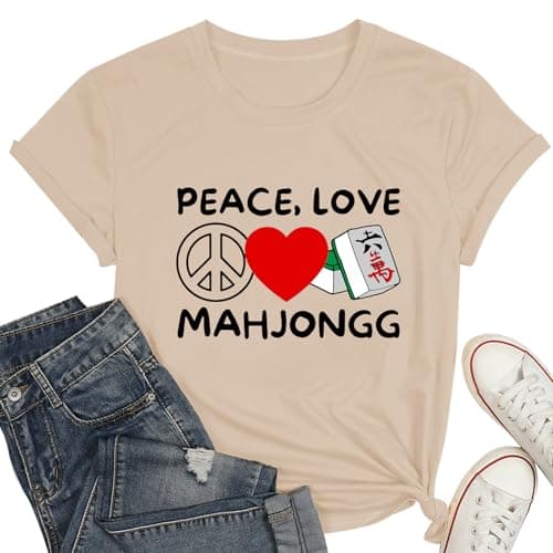Peace Love Mahjong Shirt Women Mah Jongg Lover Tee Mahjong Game Enthusiast Short Sleeve Top - Image 1