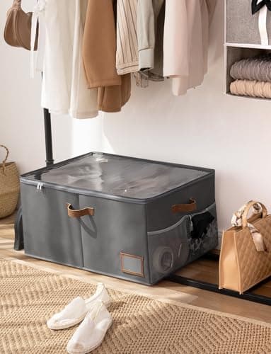 StorageWorks Shoe Organizer for Closet, Shoe Storage Containers for Entryway, Fabric Shoe Cubby Storage for Slippers and Flats, Shoe Storage Bins with Side Mesh Pocket, Fits up to 20 Pairs, Gray - Thumbnail 5