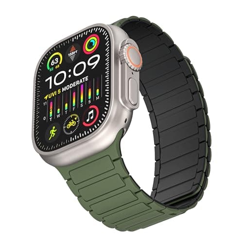Magnetic watchband Compatible with Apple Watch Ultra 3/2/1 Band 38mm 40mm 41mm Thin Silicone Replacement Wristband Strong Magnet link for iWatch SE 3/2/1 & Series 11 10 9 8 7 6 5 4 3 2 1,Army Green - Thumbnail 2
