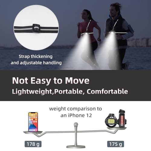 YOSKY 800 Lumen Chest Light, Running Light for Runner with Reflective Straps, Rechargeable Running Headlamp Flashlight, Adjustable Safety Lights Beam for Walking Dog at Night, 4-8h USE TIME - Thumbnail 5