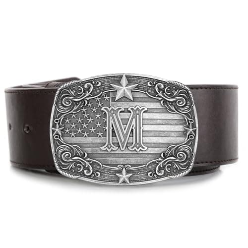Absbolo Western Belt Buckle Men Initial Letter ABCDJRM to Z Silver Cowboy Belt Buckles for Women - Thumbnail 3