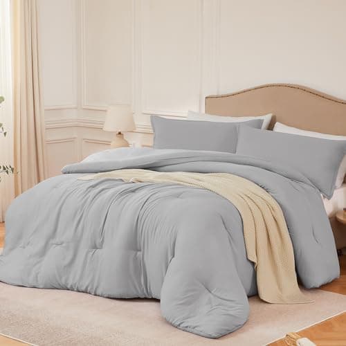 Quataly Queen Comforter Sets Lightgrey,3PCS Soft Lightweight Breathable Bedding Comforter Sets for All Season, Queen Size(90''×90'' Comforter & 2 Pillowcases) - Image 1