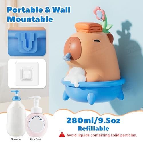 UNEEDE Capybara Hand Soap Dispenser, Automatic Touchless Foaming with Advanced Sensor, IP7 Waterproof, Portable & Wall Mount Rechargeable, 9.5oz/280ml, Cute Soft Silicone for Bathroom, Decor Gifts - Thumbnail 5
