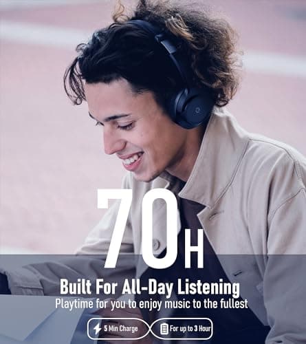 EAORUL Wireless Headphones Bluetooth, Bluetooth Headphones, 70H Playtime Headphone Wireless Bluetooth 5.1 with with Mic & 3EQ Modes, Over Ear Headphones HiFi Stereo for Home Traver Work(NO ANC) - Thumbnail 3