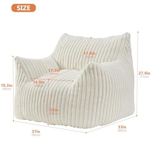 Giant Bean Bag Chairs for Adults with Filling Plush Fluffy Bean Bag Chairs for Teens with Armrests Comfy BeanBag Lazy Couch Sofa Chair for Bedroom Living Room Reading - Thumbnail 2