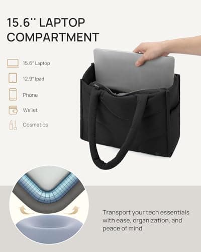 Telena Tote Bag for Women Puffer Bag Quilted Carryall Shoulder Handbag Lightweight for Travel Work Gym Black - Thumbnail 6