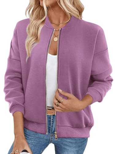 GEMLON Womens Zip Up Sweatshirts Jackets Long Sleeve Casual Loose Outwear with Pockets Purple S - Image 1