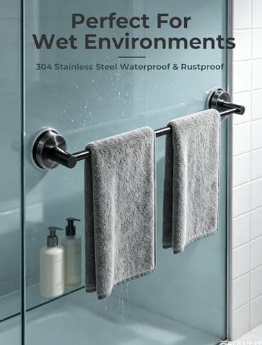 14.6 to 24 Inches No Drill Suction Cup Towel Bar for Shower Glass Door & Tile Wall, Stainless Steel Wall Mounted Towel Rack，Removable Bathroom Organizers & Storage for Renters Apartment (Matte Black) - Thumbnail 6
