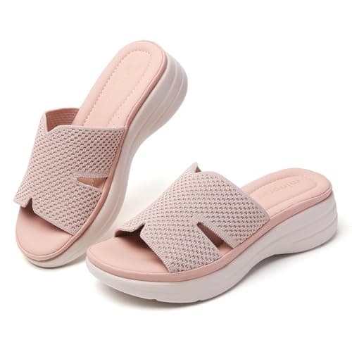 Minorsu Knit Platform Sandals for Women Comfortable Open Toe Summer Sandals Slip On Slides Shoes - Thumbnail 2