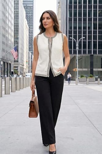 Arach&Cloz Spring Women's Cotton Crewneck Button Sweater Vests Tops 2026 Summer Business Casual Outfits Dressy Trendy Easter Sleeveless Old Money Tank Clothing Fashion Cardigan Clothes Beige L - Thumbnail 5