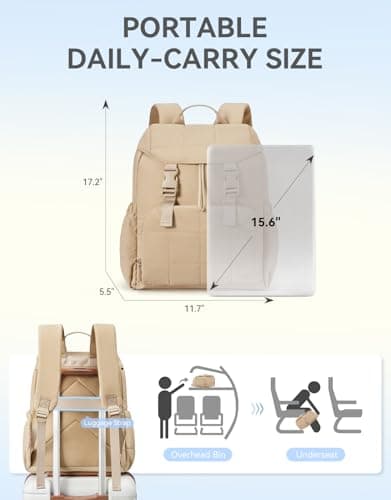 BOSTANTEN Puffer Backpack for Women, 15.6 Inch College Laptop Backpack with RFID Pocket, Water Resistant Casual Travel Daypack, Khaki - Thumbnail 5