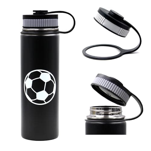 22 oz Soccer Water Bottle, Stainless Steel Vacuum Insulated Water Bottle with Straw and 2 Lids, Double Wall Leakproof Sports Flask, Soccer Gifts for Boys, Kids, Girls, Coach - Thumbnail 3