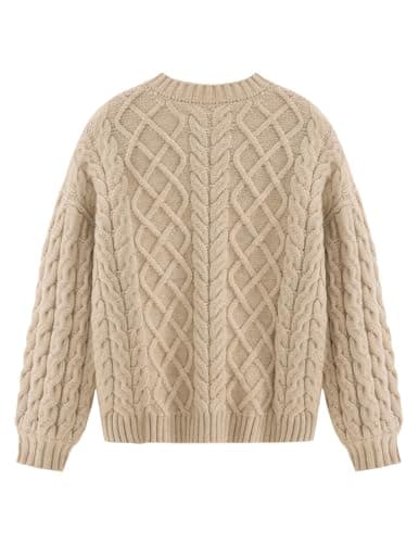 Aelfric Eden Women's Oversized Cable Knit Sweaters Crewneck Long Sleeve Chunky Pullover Sweaters 2025 Fall Outfits Apricot Small - Thumbnail 3