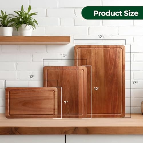 Wood Cutting Boards for Kitchen, Acacia Wooden Cutting Board Set, Charcuterie Board, Large Solid Chopping Board for Meat, Cheese, Fruit, Vegetables (set of 3) - Thumbnail 3