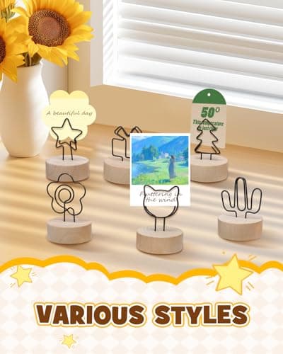 12 Pack Wooden Table Number Holders, Rustic Place Card Holders with Metal Star & Tree Clips, Photo Memo Note Stands for Wedding Reception, Party Decoration, Buffet Signs, Home Office Desk Accessories - Thumbnail 3