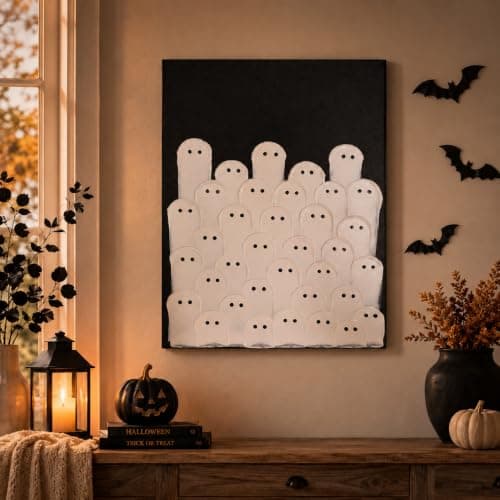 Kindlivery Halloween Decorations, Ghost Wall Art Hand Painted Painting, Unframed Spooky Ghost Artwork, Wall or Tabletop Display, Indoor Decor, For Home Mantel Shelf - Thumbnail 5
