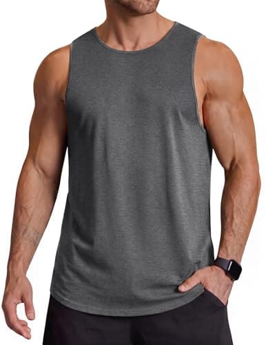 COOFANDY Cotton Tank Tops Men Cut Off Shirts for Men Workout Fitness Gym Tanks Sleeveless Shirt Lightweight Activewear Tops Dark Grey - Image 1
