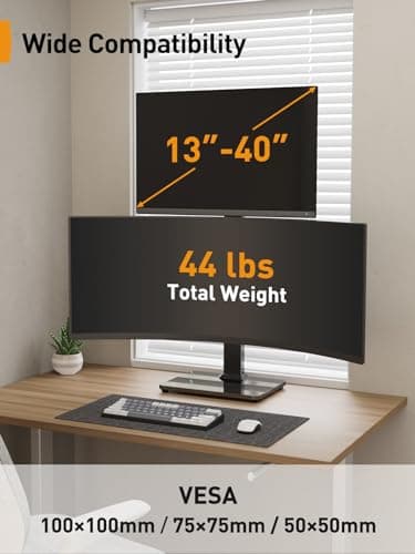 Perlegear Monitor Stand, Dual Monitor Mount for Two 13-40 inch Screens, Vertical Monitor Stand with 360 Degree Rotation, Swivel and Tilt, 13 Height Settings, Max VESA 100x100mm, PGTVS30 - Thumbnail 2