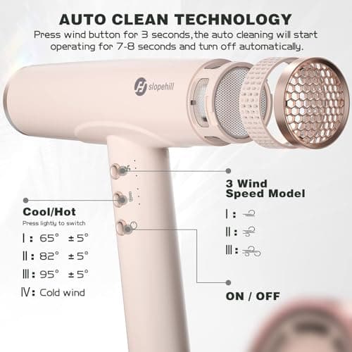slopehill Professional Ionic Hair Dryer, High-Speed Blow Dryer with Brushless Motor for Salon Use, Lightweight Compact Hairdryer for Travel, Low Noise Quiet for Home, Ceramic Pink - Thumbnail 3
