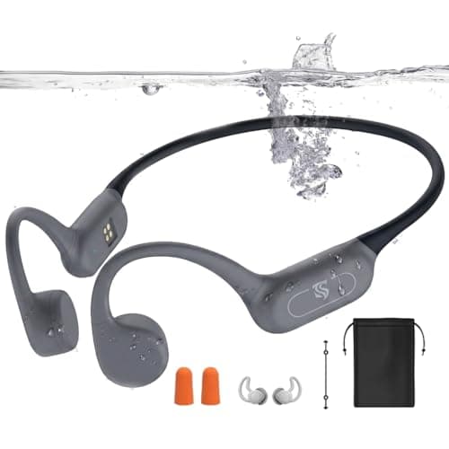Roujune Bone Conduction Headphones IPX8 Waterproof Swimming Headphones Open Ear Headphones with MP3 Mode 32GB Memory 8H Playtime Bluetooth 5.4 Ear Buds Secure Fit for Running and Fitness (Gray) - Image 1