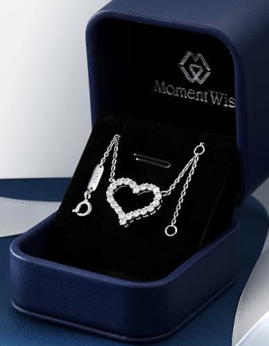 MomentWish Heart Necklace, Gifts for Birthday, 0.3CT Moissanite Love Necklace for Women, D Color VVS1 Moissanite 14K Gold Plated 925 Sterling Silver Necklace Anniversary Christmas Gift for Her - Thumbnail 3