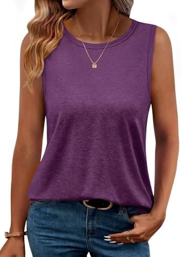 GKBK Womens Tank Tops High Neck Loose Fit Casual Summer Sleeveless Shirts 2026 Beach Vacation Outfit Cured Hem Dark Purple - Image 1