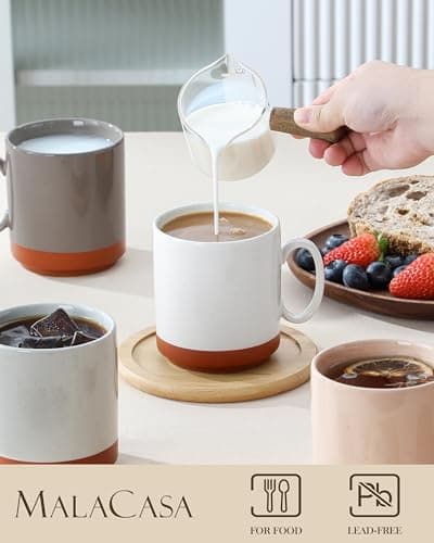 MALACASA 12oz Ceramic Coffee Mugs Set of 4, Stackable Coffee Cups with Straight-Sided Design, Mugs for Coffee, Latte, Tea, Hot Chocolate, Cappuccino and Cocoa, Microwave & Dishwasher Safe, Multicolor - Thumbnail 3