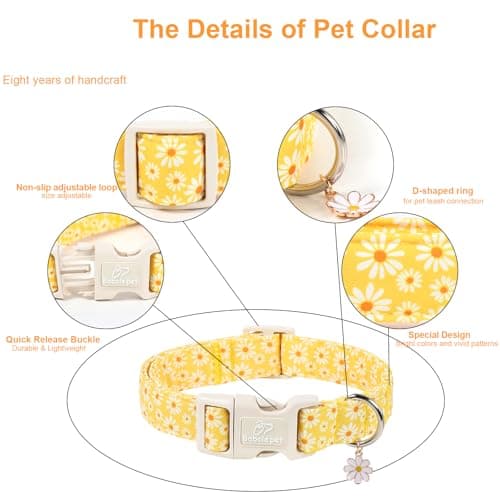 Babole Pet Yellow Daisy Dog Collar Cute Summer Dog Collars for Giant Large Dogs - Lightweight Adjustable Girly Floral Female Dogs Everyday Collar with Safety Buckle XL - Thumbnail 3