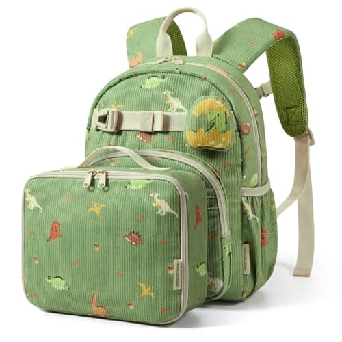 mommore Toddler Backpack Kids Backpack for Boys 2-4, Corduroy Preschool Kindergarten Bookbag, 13" H Dinosaur Backpacks with Lunch Box - Image 1
