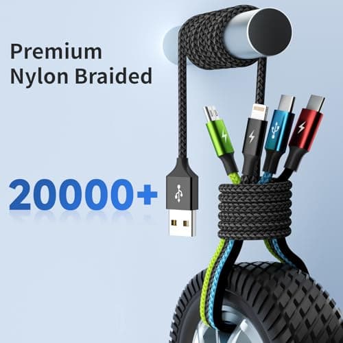 Firsting 4 in 1 Multi Charging Cable [2Pack 5FT], Tangle Free USB C Car Charger Cable Nylon Braided with 2 USB-C/IP/Micro, Travel Charging Cords for iPhone Android iPad and More - Thumbnail 5