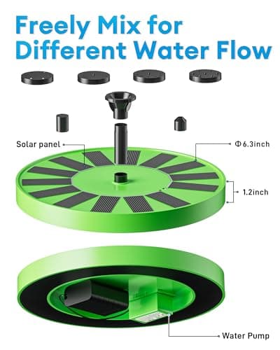 2.5W Solar Bird Bath Fountains– Upgraded Solar Pond Fountain with 6 Nozzles,Solar Fountain for Bird Bath, Pond, Garden Decor (Green) - Thumbnail 5