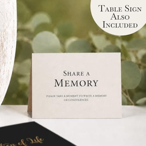 J&A Homes Funeral Guest Book for Celebration of Life Memorial Service - Pen Included - Memory Book for Funeral Guests - Table Sign & Back Pocket - 300 Entries, Gold Foil, 9x7 Inches - Thumbnail 6