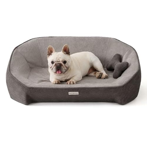 Aurapaws Orthopedic Dog Bed for Medium Small Dogs up to 120lbs, Extra Thick One-Piece Memory Foam Dog Bed, Never Sag Pet Sofa Couch with 3 Removable Washable Covers (Plush, Cooling, Leather) & Toy