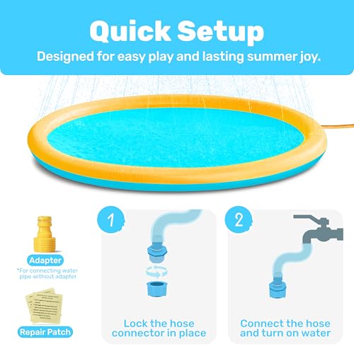 SLOOSH 72" Non-Slip Splash Pad Sprinkler - Outdoor Water Play Toys Backyard Fountain Mat for Toddlers Kids Dogs, Thickened Sprinkler Outside Pool Party Durable for Girls Boys Pets (72in, Orange&Blue) - Thumbnail 4