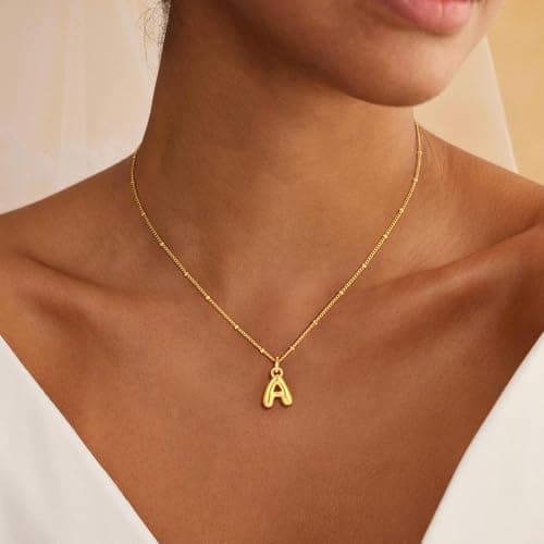 Decholly Bubble Gold Necklace for Women - Letter V Initial Necklace Cute Bubble Gold Necklaces for Women Trendy Non Tarnish - Thumbnail 2