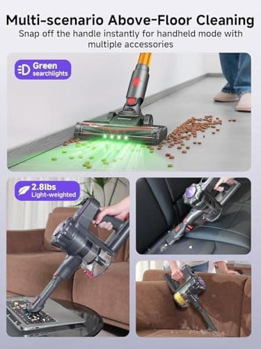 MONSGA Cordless Vacuum Cleaner, 45KPa 400W Stick Vacuum for Home, 50Mins Anti-Tangled Vacuum Cleaner with Charging Dock, Light-weighted Handheld Vacuum for Pet Hair/Carpet/Floor, LED Touch Display,MV3 - Thumbnail 6