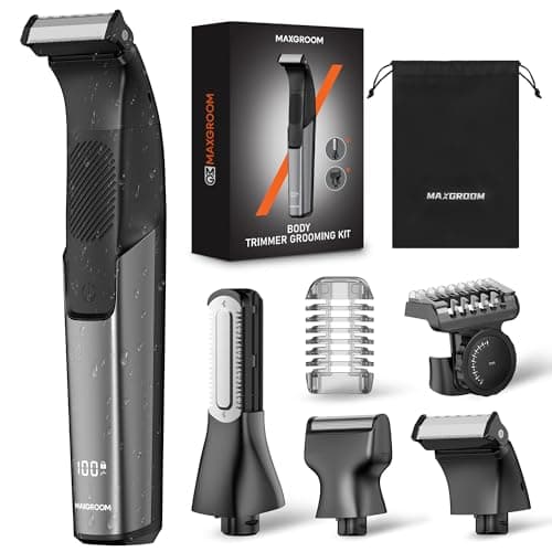 Body Hair Trimmer for Men 3-in-1 Groin, Pubic & Ball Trimmer with Skin Safe No-Nick Blades, IPX6 Waterproof Wet/Dry Electric Shaver for Chest, Underarms, Legs, USB-C Rechargeable Grooming Kit