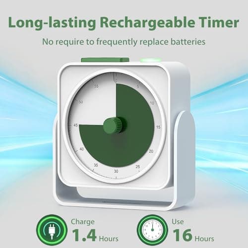 Rechargeable Visual Timer 60-Minute for Classroom Countdown Stopwatch Timer, w/Adjustable Stand for Homeschool Supplies Study Time Management Tool, for Desk Office Work Meetings, Mute Function, White - Thumbnail 3