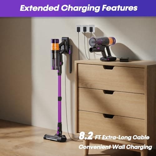 Flybroom Cordless Vacuum Cleaner, 650W 48KPa Vacuum Cleaners for Home, Self-Standing Stick Vacuums with LED Display, Anti-Tangle, Lightweight, Stick Vacuum Rechargeable for Pet Hair Carpet Floor - Thumbnail 5