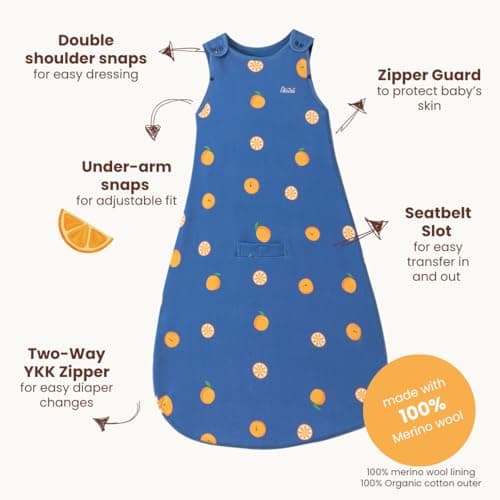 AnZai Merino Wool & Organic Cotton Baby Sleep Sack 2-24 Months – Universal Size Wearable Blanket with 2-Way Zipper & Adjustable Snaps, Year-Round Sleeping Bag - Thumbnail 4