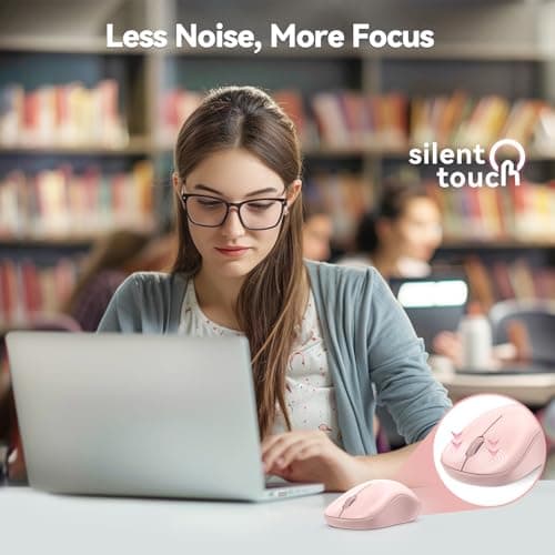TECKNET Wireless Mouse for Laptop, 2.4G Silent Computer Mouse Quiet Click with 5 DPI Levels,Contoured Grip,Small Portable 30 Months Battery Cordless Mice for PC, Chromebook, Mac - Pink - Thumbnail 2