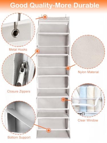 Over Door Organizer Stuffed Animal Storage, Zipper Closure Behind Door Hanging Toy/Plush Organizer , Clear Window Bathroom/Bedroom/Closet Holder Bag for Nursery Purse/Handbag, 1Pack, 5 Tier，Beige - Thumbnail 5