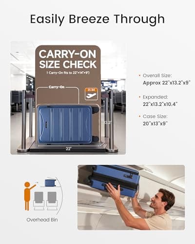 LOVEVOOK Carry On Luggage Airline Approved,20 Inch Expandable Hard Shell Suitcase with Spinner Wheels,Small Rolling Carry-on Suitcases with TSA Lock & Cup Holder - Thumbnail 2