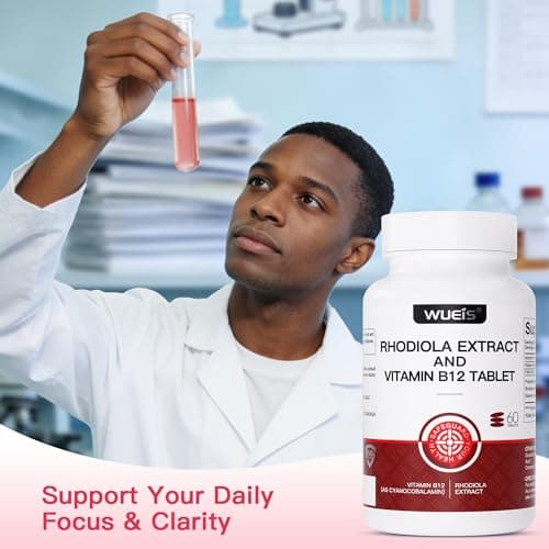 WUIES Rhodiola Rosea Supplement for Energy & Stress Support with Vitamin B12, Folic Acid & Siberian Ginseng, Adaptogen Supplement for Focus, Nervous System & Mental Clarity (60 Count (Pack of 1)) - Thumbnail 6