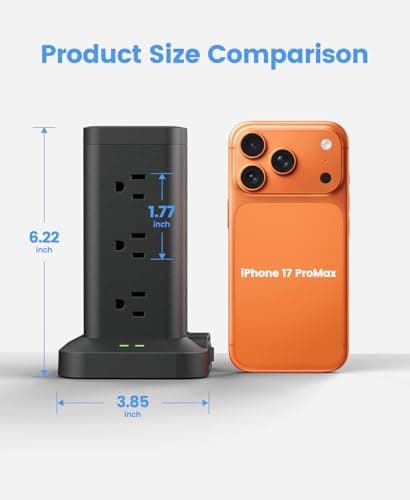 Power Strip Tower with Surge Protector 1800J, Fast Charging Tower PD20W USB-C Ports with 12 AC Outlets, 6ft Extension Cord for Home Office Dorm Room, Black - Thumbnail 2
