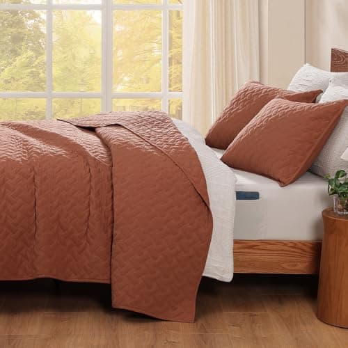 WRENSONGE Queen Quilt-3 Pieces Weave Autumn Leaf Bedspreads Queen Size Quilt Bedding Set for All Seasons, Soft Summer Coverlet with 2 Pillow Shams Suitable for Bed, Couch, Quilted Blanket - Thumbnail 4